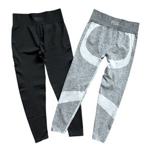 Victoria's Secret Pink Seamless Lot 2 Leggings size L gray black stretch yoga